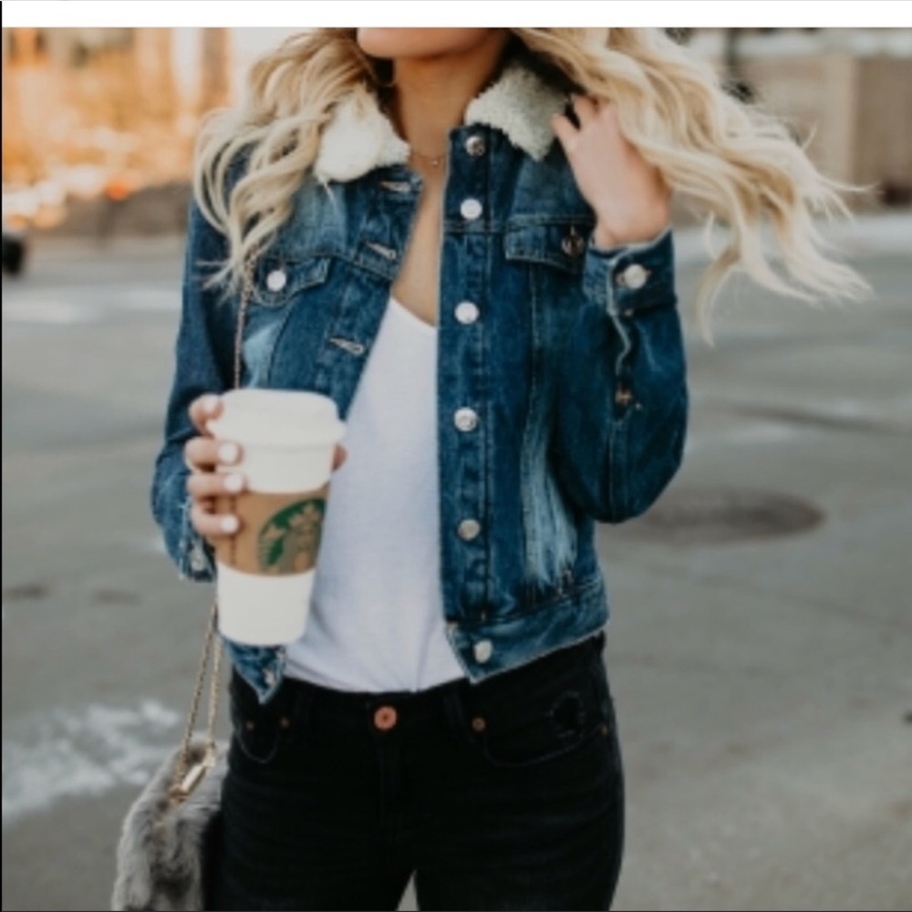 Sherpa collar denim jacket